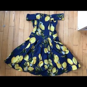 Fun off-shoulder lemon print party dress